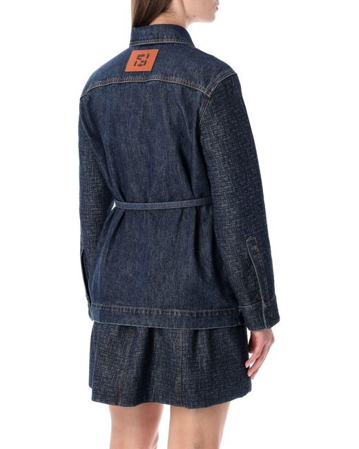 Fendi Blue Giacca Ff Padded Deni