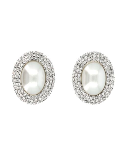 Alessandra Rich Metallic Oval With Pearl Earrings