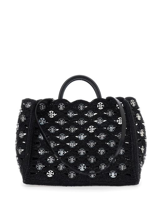 Rabanne Black Handbag With Weaving And All-Over Disc Details
