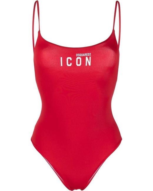 DSquared² Red Icon-print Swim Suit