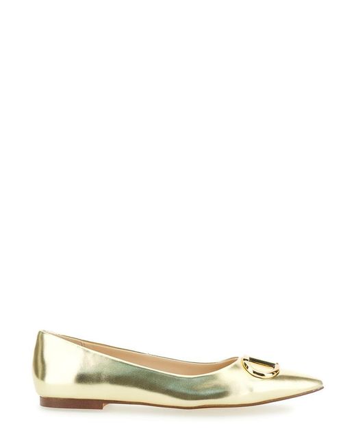 Twinset Natural Gold Tone Ballet Flats With Oval T Detail In Laminated Leather Woman