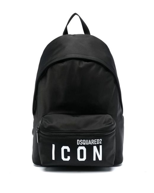 DSquared² Black Icon Logo-Print Backpack for men