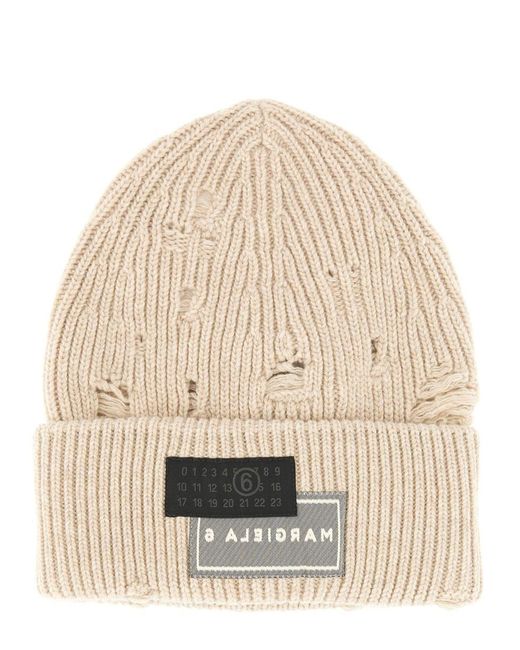 MM6 by Maison Martin Margiela Natural Beanie Hat With Logo for men