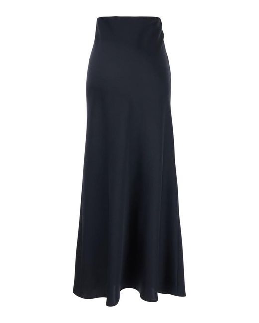 Plain Blue Long Skirt With Volant Detail