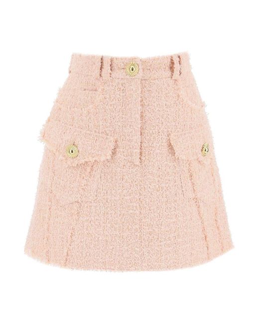 Balmain Pink Mini Skirt In Tweed