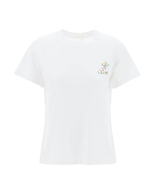 Chloé White Chloe' Embroidered Logo T-Shirt With