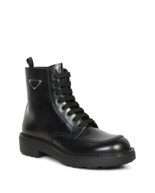 Laced leather booties prada online