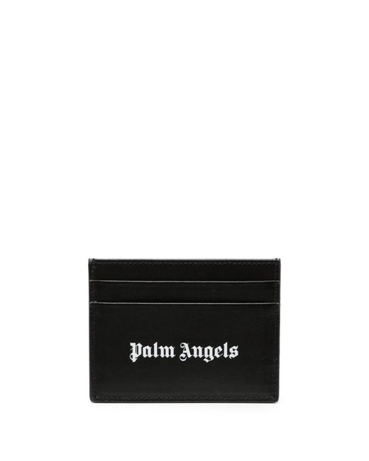 Palm Angels Black Logo-print Leather Card Holder for men