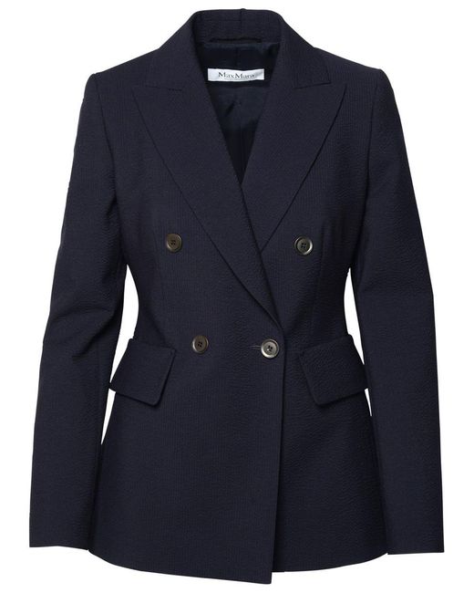 Max Mara Blue Navy Virgin Wool Blend Blazer