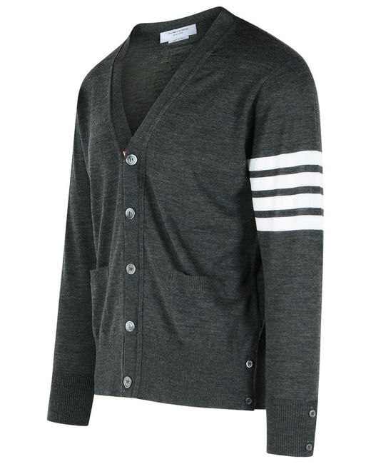 Thom Browne Black 4Bar' Dark Virgin Wool Cardigan for men
