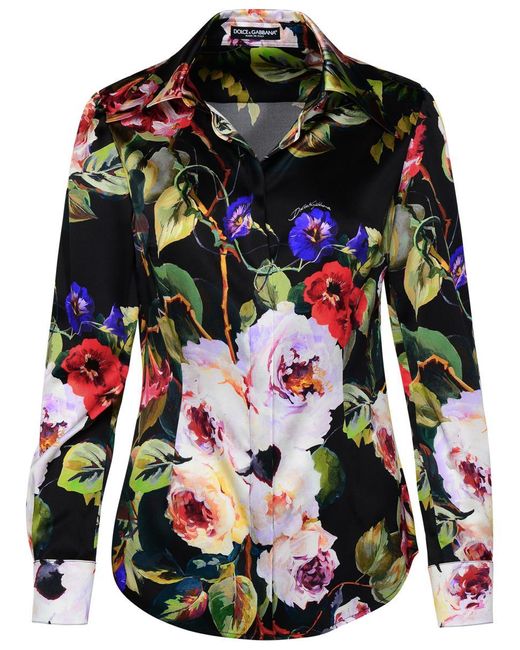 Dolce & Gabbana Black Multicolor Silk Blend Shirt