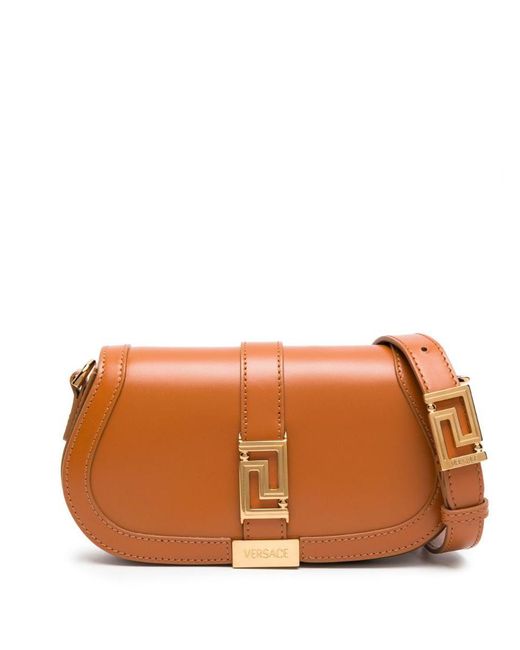 Versace Orange Mini Greca Goddess Leather Shoulder Bag