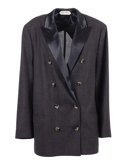 Alberta Ferretti Black Double-Breasted Virgin Wool Jacket With Satin Lapel
