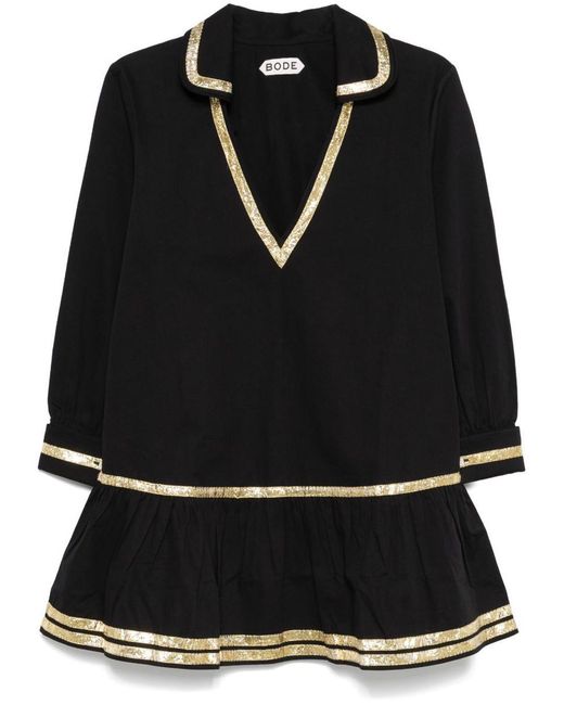 Bode Black Tinsel Tape Mini Dress