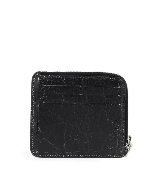 Acne Black Cracked Leather Wallet With Distressed
