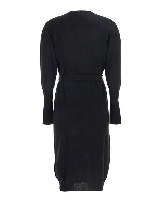 SOLOCASCMIR Black Crewneck Dress With Front Belt