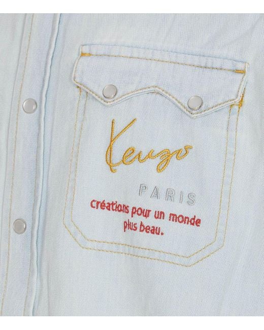 KENZO Blue Embroidered Denim Western Shirt for men