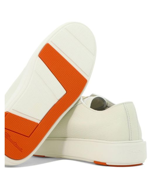 Santoni White Tumbled Leather Sneakers