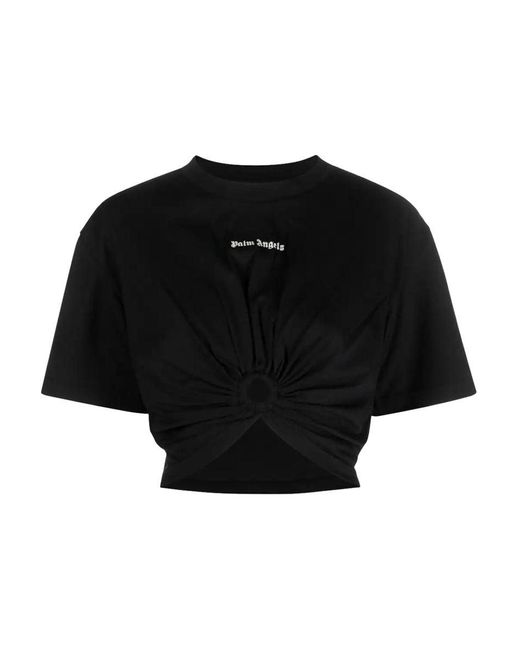 Palm Angels Black Logo Cropped Cotton T-shirt
