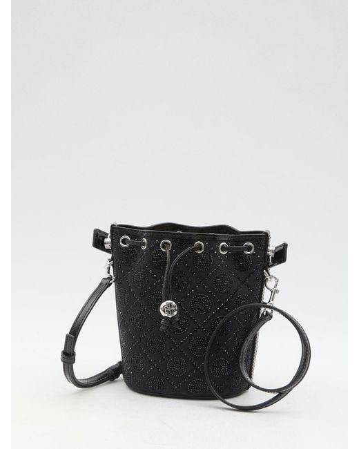 Tory Burch Black T Monogram Hotfix Mini Bucket Bag