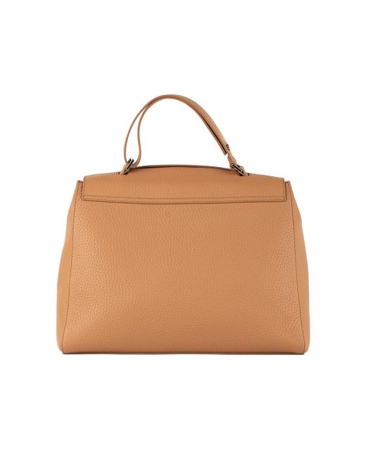 Orciani Brown Sveva Soft Large Leather Shoulder Bag With Almond Shoulder Strap