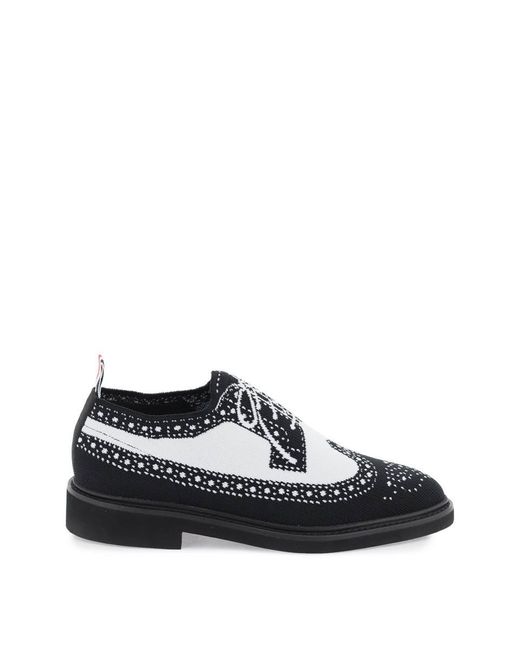 Thom Browne Black Longwing Brogue Loafers In Trompe L'oeil Knit for men