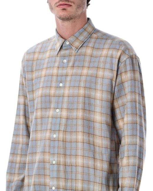 Auralee Blue Airy Wool Check Relaxed-fit Shirt for men