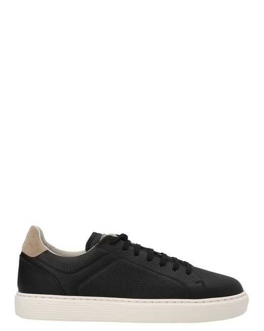 Brunello Cucinelli Black Suede-trimmed Full-grain Leather Sneakers for men