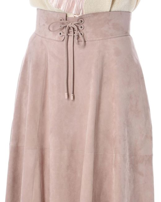 Ralph Lauren Pink Abberton Suede Midi Skirt