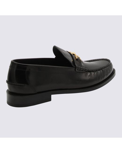 Versace Black And Gold Leather Medusa Loafers for men