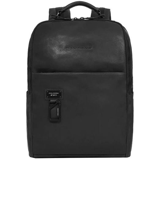 Piquadro Black Leather Backpack With Laptop Holder 15.6" Bags