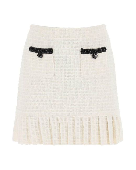 Self-Portrait White Self Portrait Knitted Mini Skirt With Sequins
