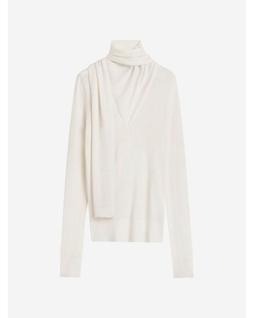 Totême  White Draped Scarf Sweater