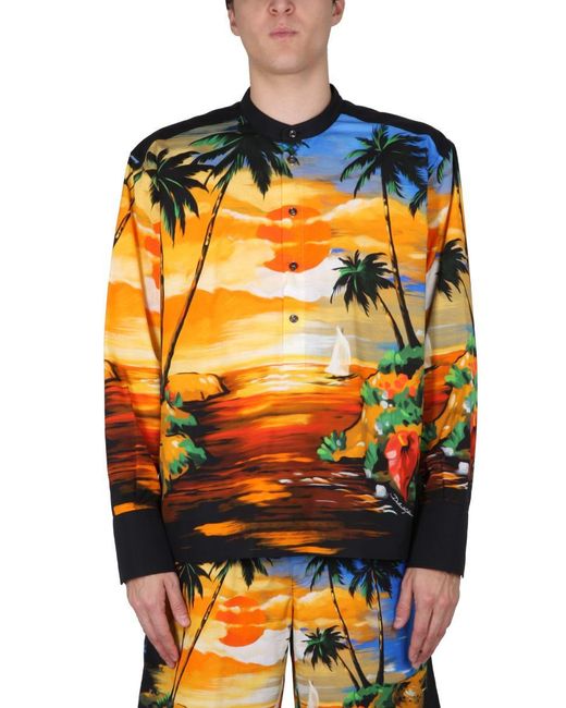 Dolce & Gabbana Orange Hawaii Print Shirt for men