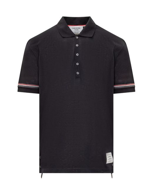 Thom Browne Black Polo Shirt With Rwb Logo for men