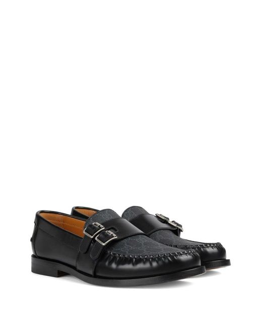 Gucci Black GG Motif Leather Loafers for men