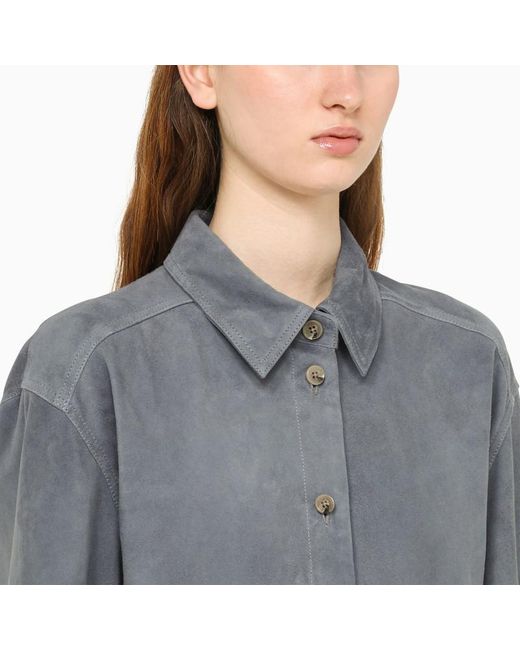 Loulou Studio Gray Blue Oversize Suede Shirt