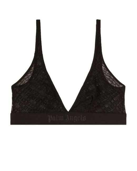 Palm Angels Black Logo-waistband Lace Triangle Bra