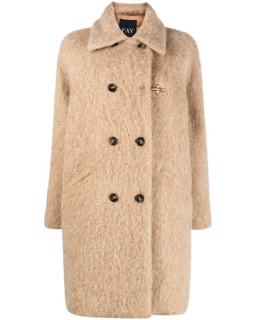 Fay Natural Double-breasted Wool Blend Coat