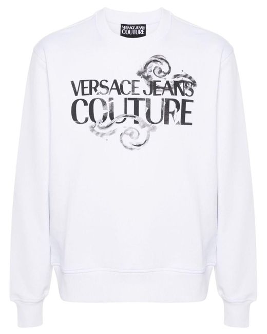 Versace White Crewneck Cotton Sweatshirt With Print for men