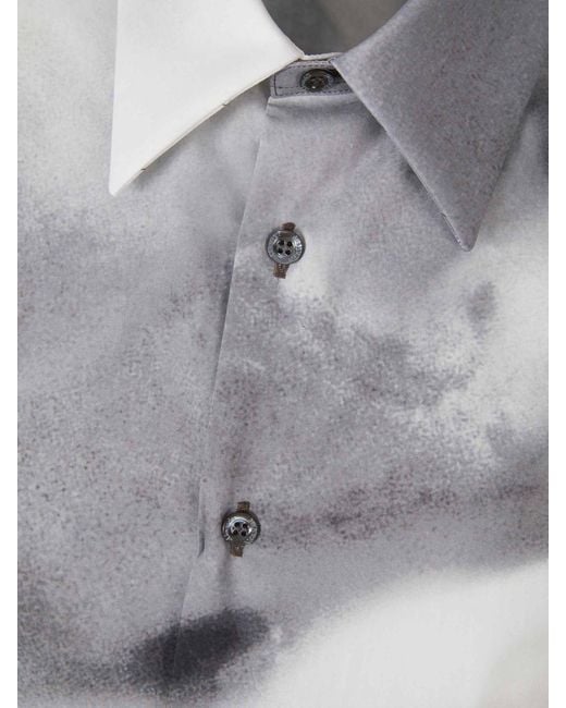 Alexander McQueen Gray Watercolor Logo Print Shirt In Black/white for men
