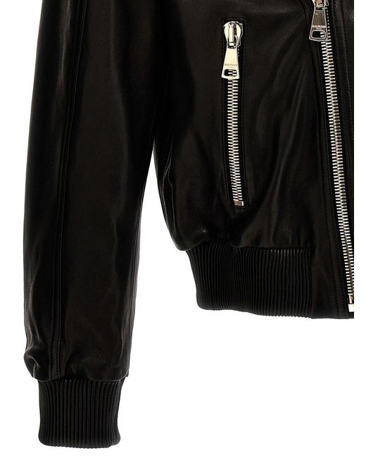 Balmain Black Leather Biker Jacket for men