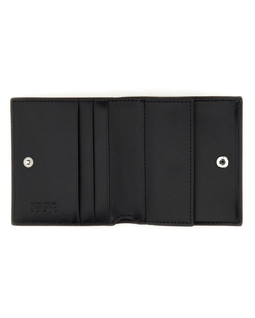 KENZO Black Mini Folding Wallet With Varsity Logo for men