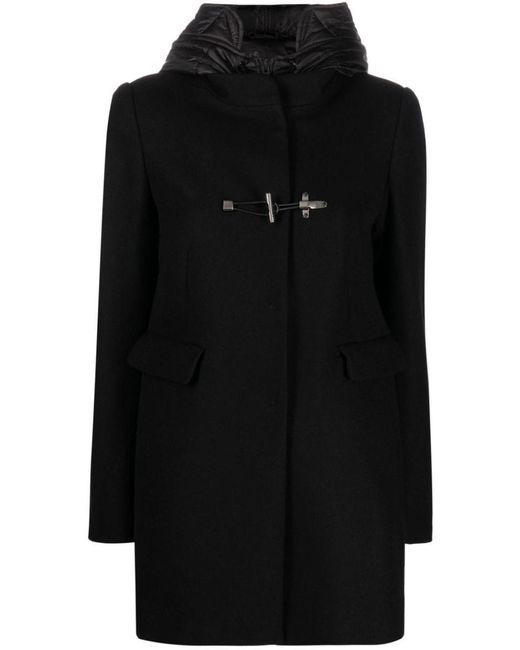 Fay Black Toggle-fastening Hooded Coat
