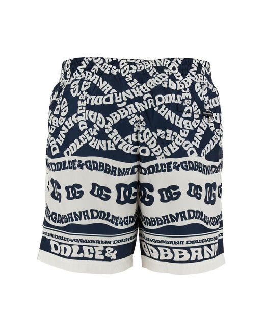 Dolce & Gabbana White Logo Print Swim Shorts for men