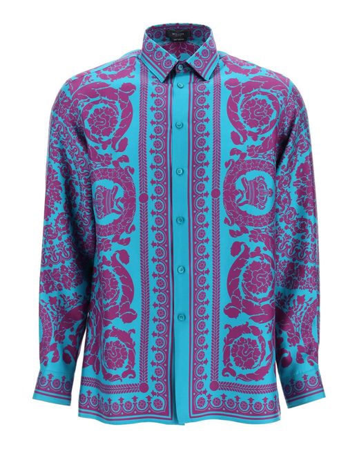 Versace Barocco Silhouette Silk Shirt in Teal Plum (Blue) for Men ...