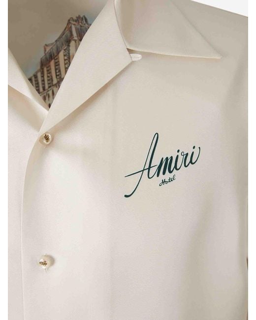 Amiri White Silk Bowling Shirt for men