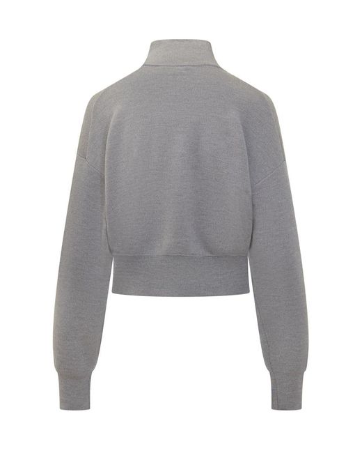 Victoria Beckham Gray Sweater With Zip And High Neck