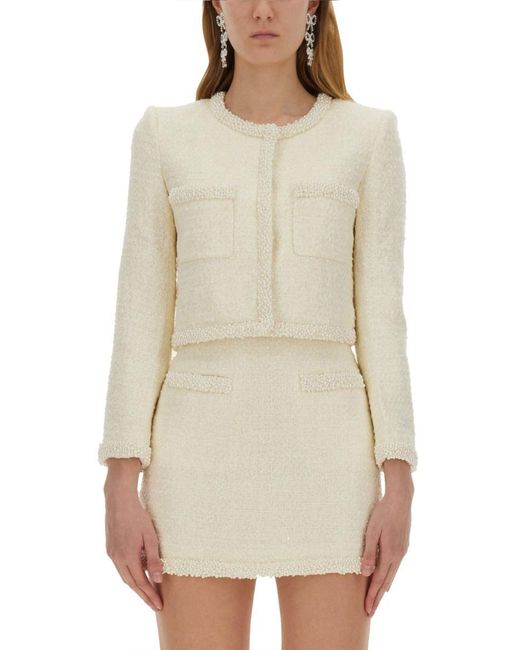 Self-Portrait Natural Boucle Loop Jacket With Pearls
