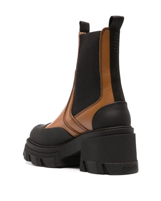 Ganni Black Platform Leather Chelsea Boots